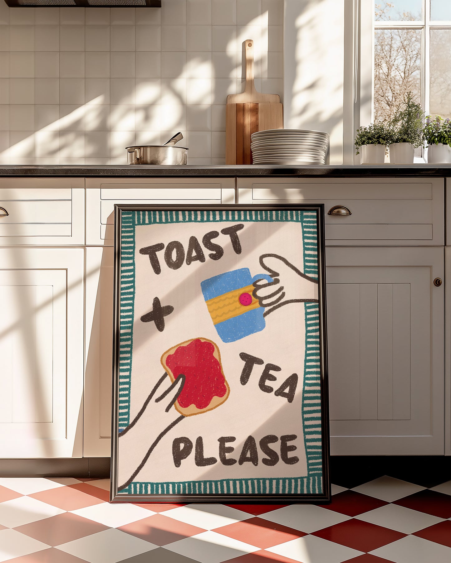 Toast and Tea Please Hand Drawn Kitchen Print - in Green