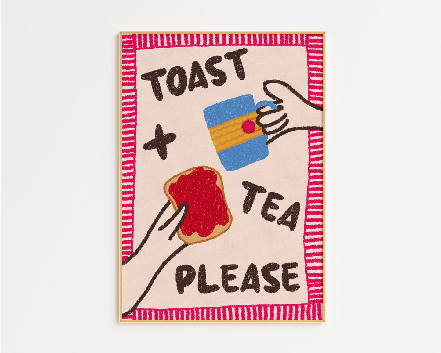 Toast and Tea Please Hand Drawn Print - in Pink