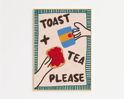 Toast and Tea Please Hand Drawn Print - in Green