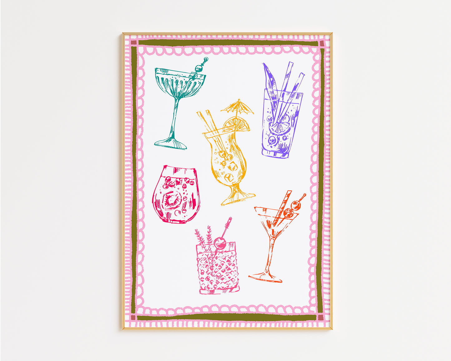 Colourful Cocktail Sketch Print