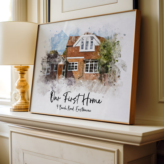 Personalised Watercolour House Print & Greeting Card