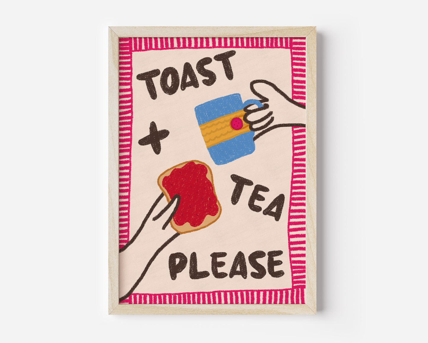 Toast and Tea Please Hand Drawn Print - in Pink