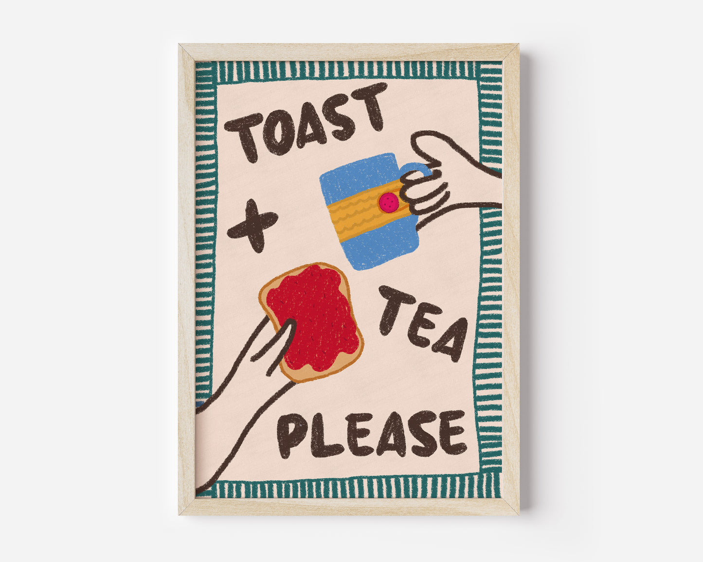 Toast and Tea Please Hand Drawn Print - in Green