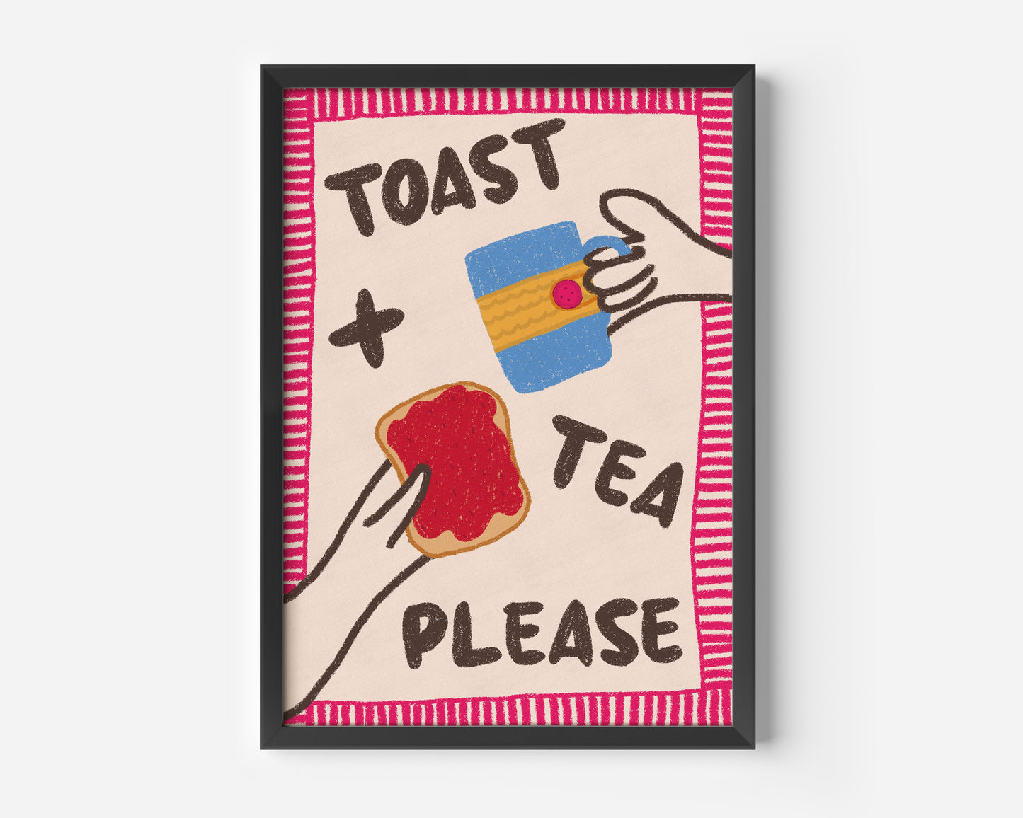 Toast and Tea Please Hand Drawn Print - in Pink