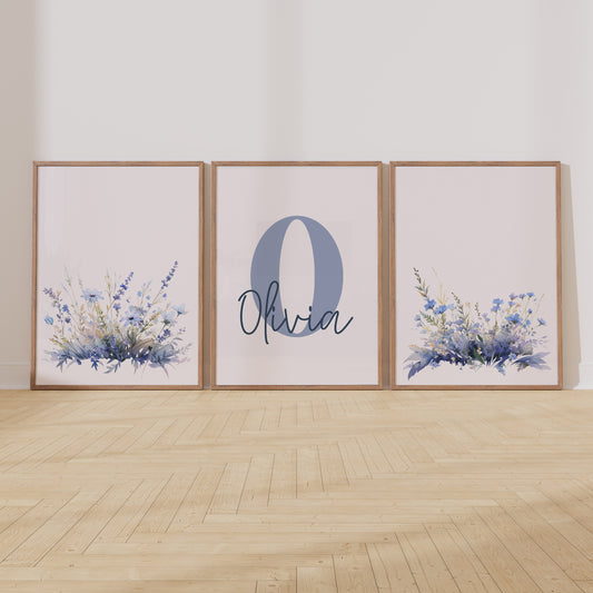 Set of 3 - Personalised Name Flower Prints