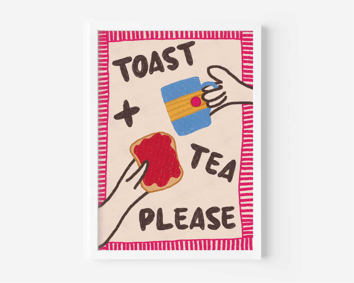 Toast and Tea Please Hand Drawn Print - in Pink