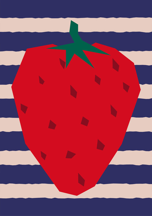 Blue and Red Striped Strawberry Print