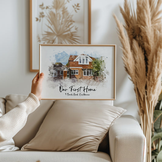 Personalised Watercolour House Print & Greeting Card