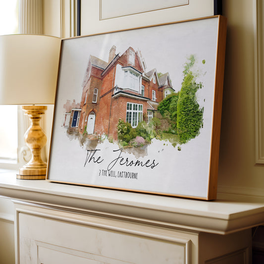 Personalised Surname Watercolour House Print